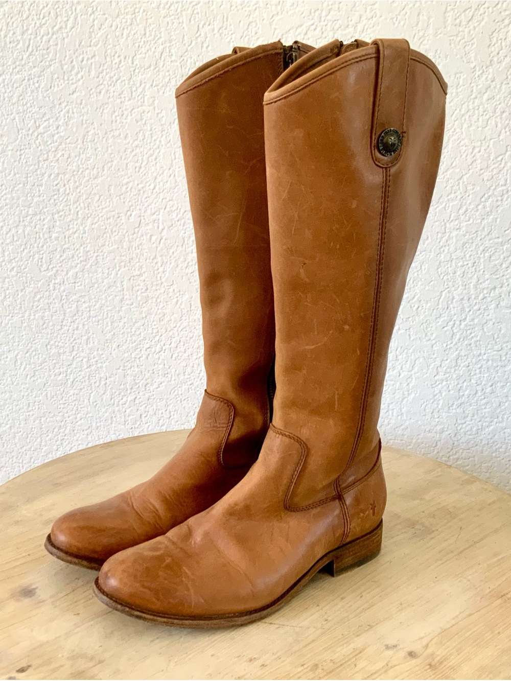 Frye Melissa Button Cognac Leather Tall Riding Style Boots